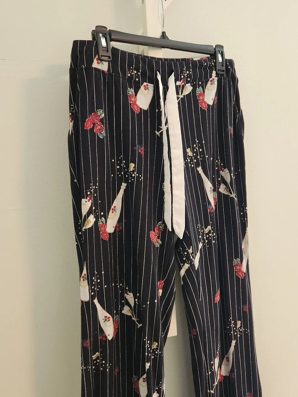 Soma Lounge Pants‎ Medium Navy Pinstripe Champagne Print Cotton Modal Like New!
